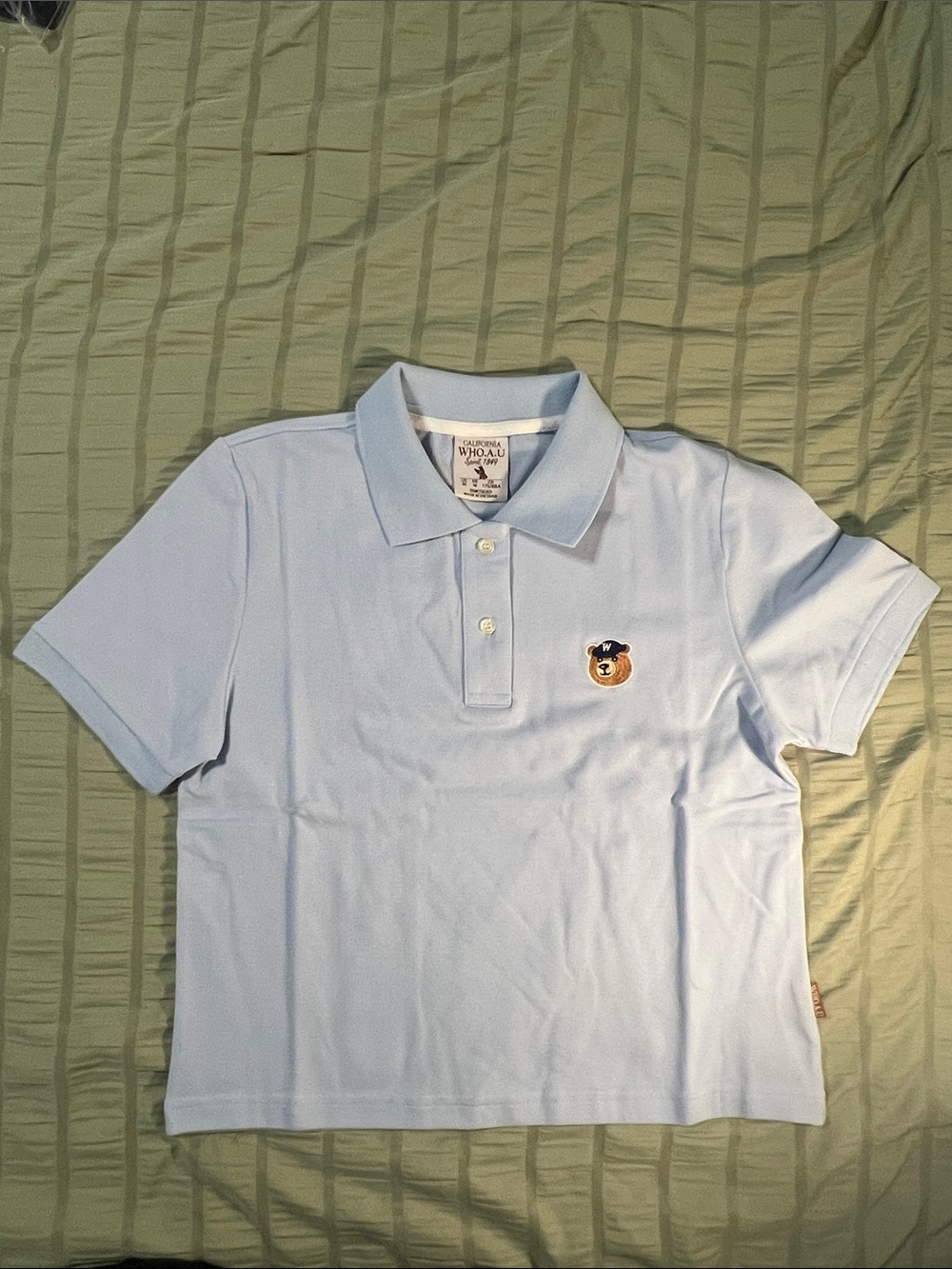 Who.A.U Light Blue Polo with Bear Patch